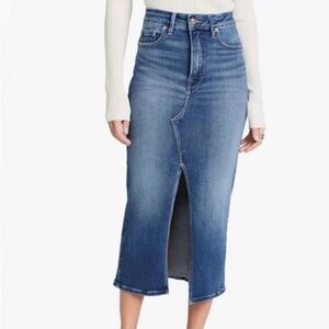 Good American Midi Split Stretch Denim Skirt Blue size 8 Casual Western Boho